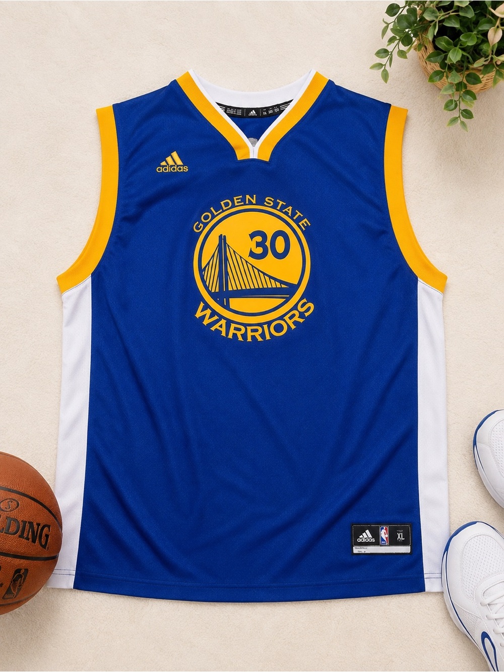 adidas Blue and Yellow Golden State Warriors Basketball Jersey